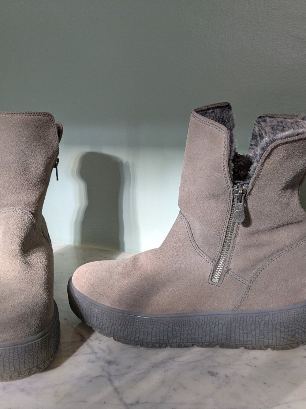 Bos. & Co. Grey Suede Mid-Calf Boots – Faux Fur & Wool Lining – Made in Portugal